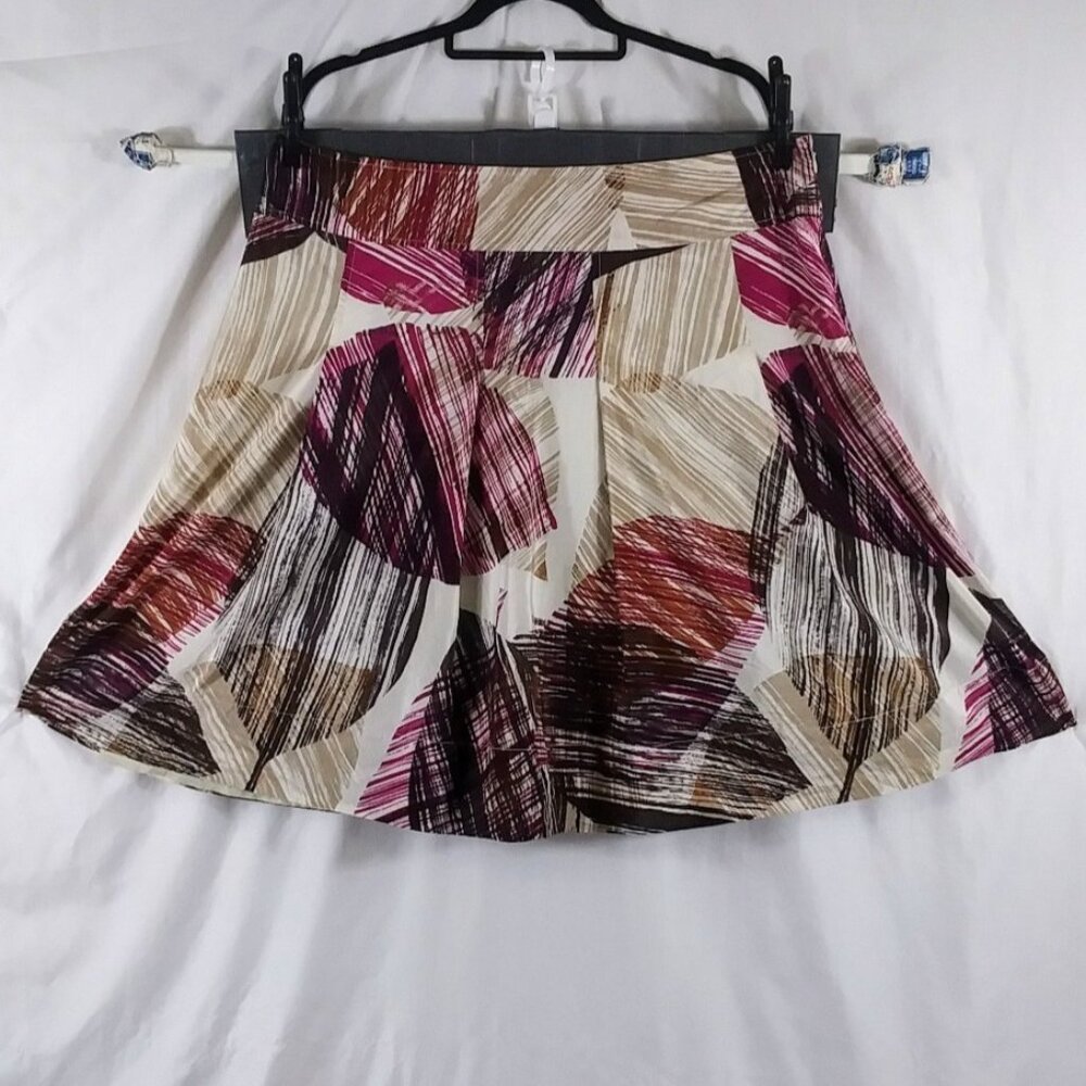 New York & Company Women's Purple & Tan Floral Silk Blend Pleated Skirt Size 16